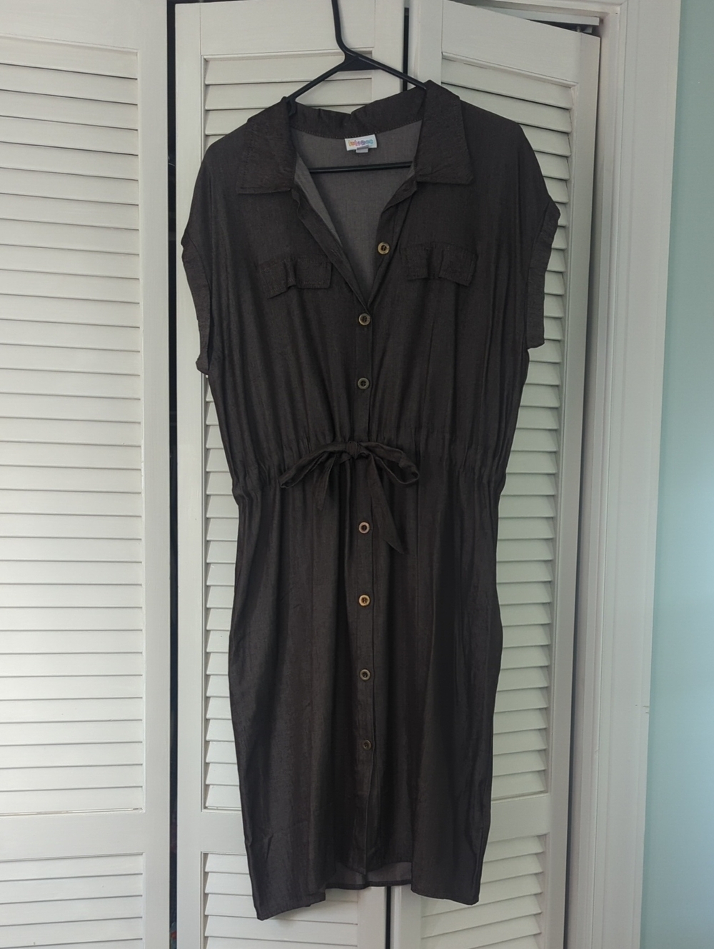 LuLaRoe Dark Charcoal Button-Front Midi Dress